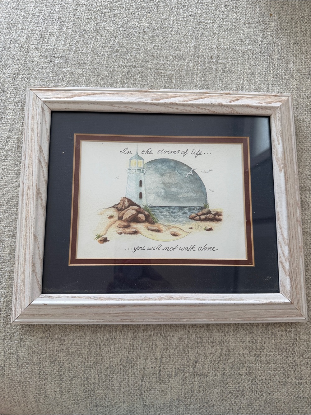 Framed Lighthouse Wall Art Print in Cream, Brown, and Black